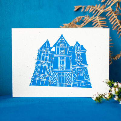 Carte postale Maisons à colombage – imprimée à la main