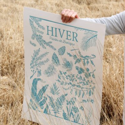 Linogravure Plantes de Bretagne Hiver – 50 x 70 cm