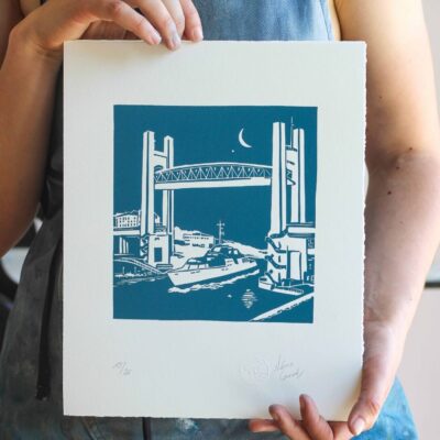 Linogravure Pont de Recouvrance – 24 x 30 cm