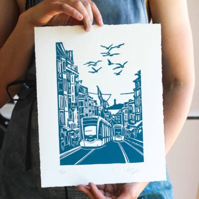 Linogravure Rue Jean Jaurès – 24 x 30 cm