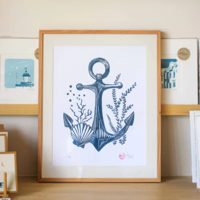 Linogravure Ancre marine – 35 x 43 cm