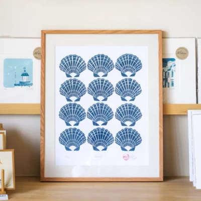 Linogravure Coquille Saint-Jacques – 35 x 43 cm