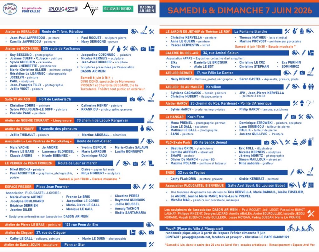 Affiche de l’événement Art Ribin 2026 Programme officiel de l’événement Art Ribin 2026 organisé à Plougastel avec des ateliers et artistes locaux.