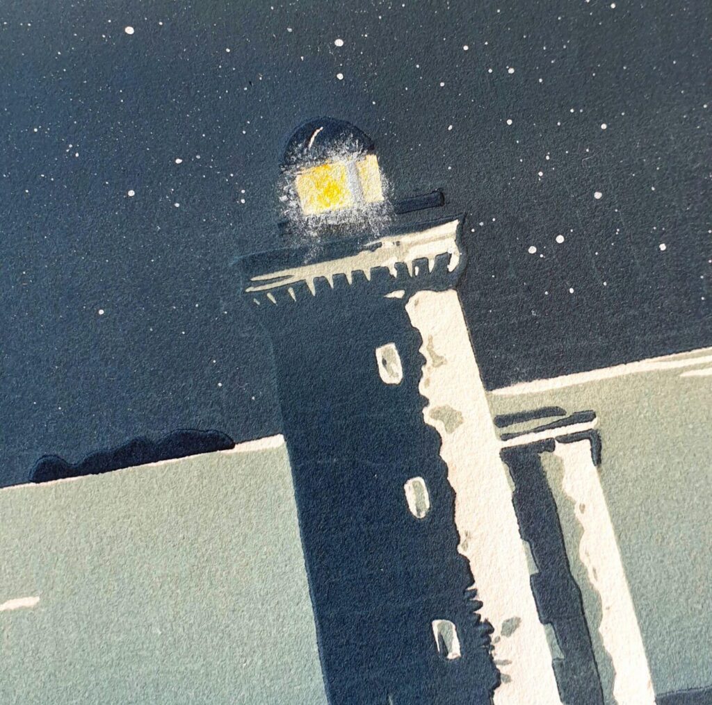 Détail de la linogravure du phare du Petit Minou Détail de la linogravure représentant le phare du Petit Minou de nuit
