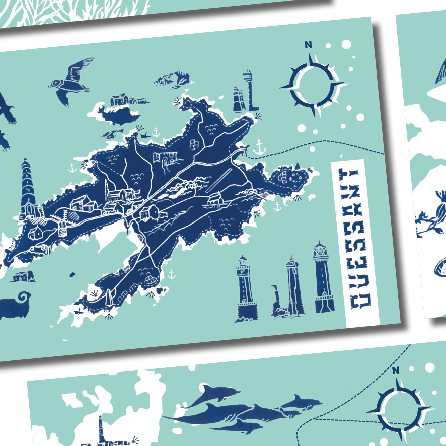 Illustration de l'île d'Ouessant pour l'ouvrage 'Îles d'Iroise', éditions Glénat